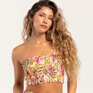 Rip Curl Floral Strapless Top - Pink and Yellow